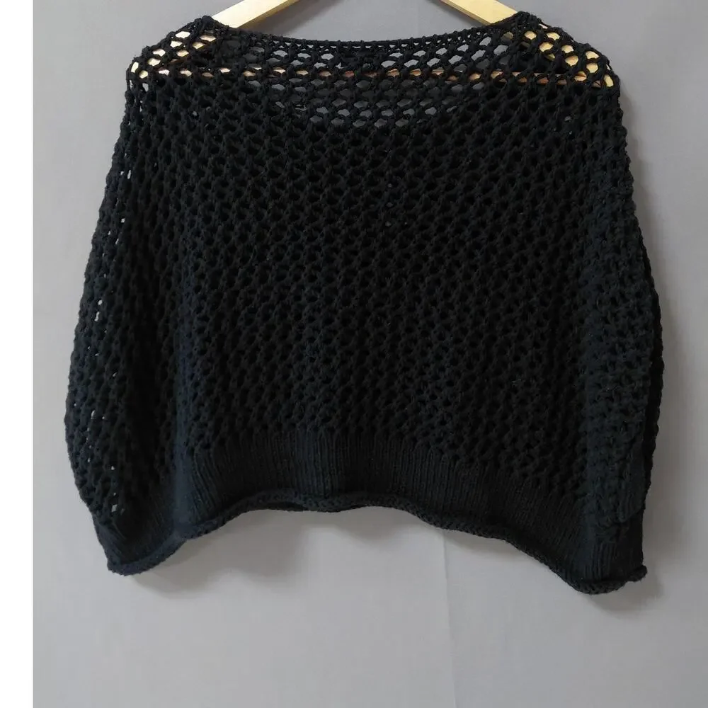 Torrid Black Crew Neck Open Knit Lightweight Sweater Women Size 00/0